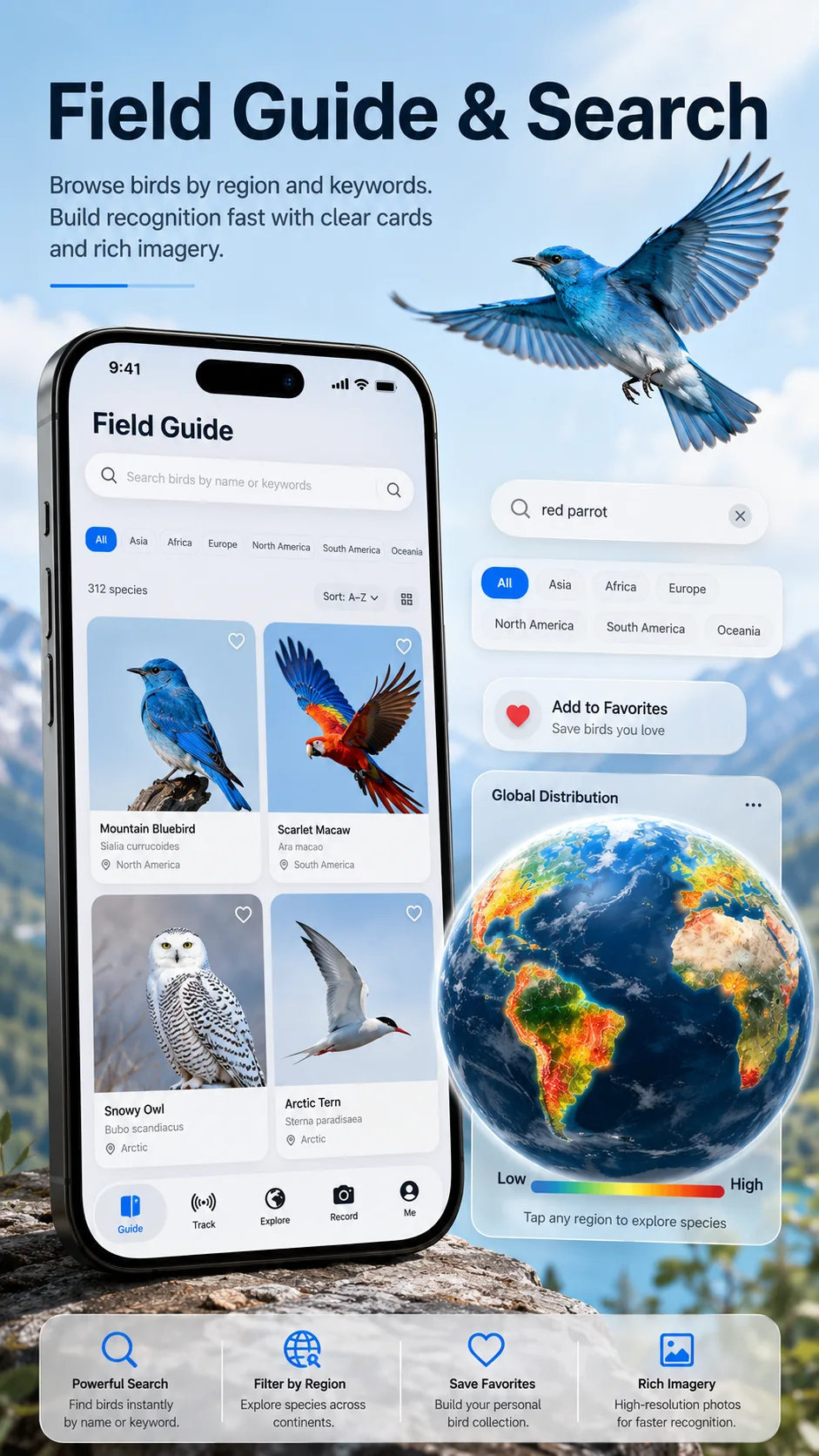 Bird Tracker 图鉴搜索与地区筛选宣传图